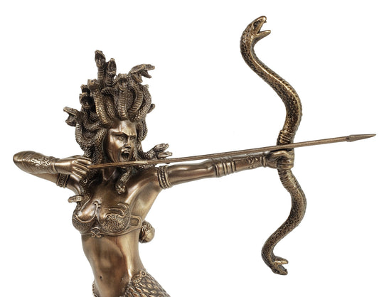 9" Medusa Greek Mythology Snakes Goddess Shooting Arrow Bronze Color Statue