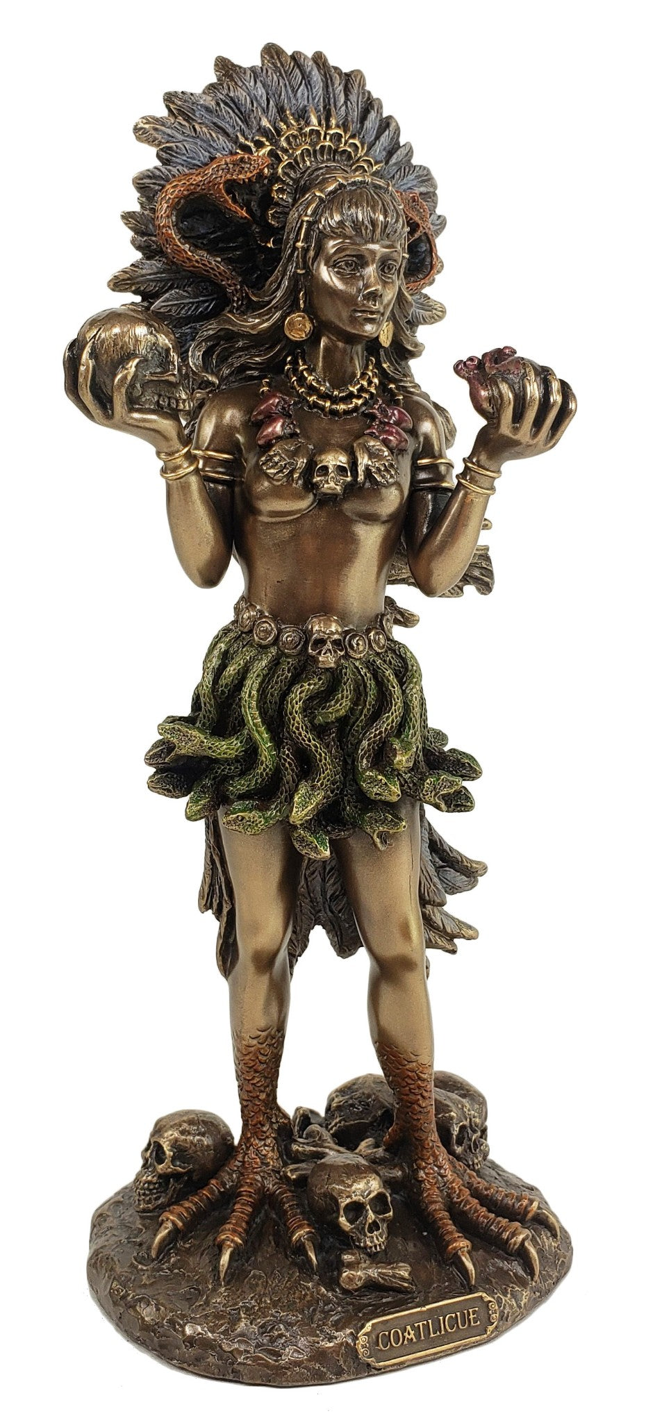 9 1/2" Coatlicue Aztec Earth Goddess with Serpent Skirt Statue Bronze Color