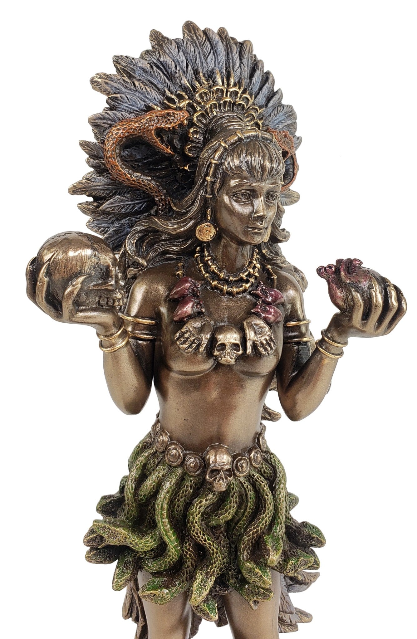 9 1/2" Coatlicue Aztec Earth Goddess with Serpent Skirt Statue Bronze Color