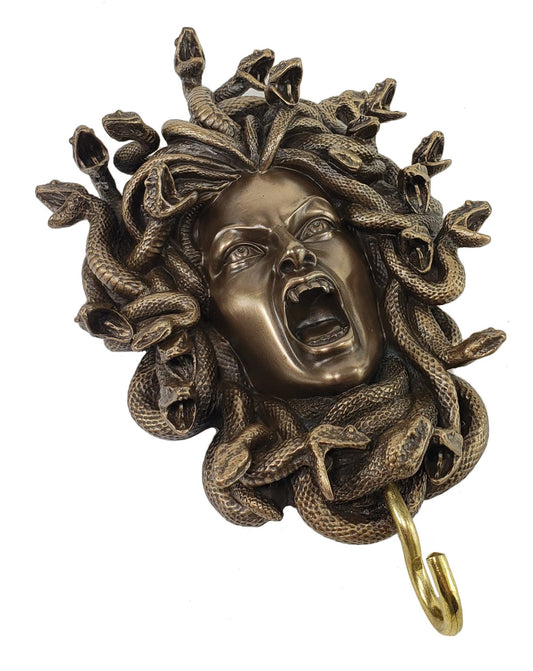 8" Medusa Head of Snakes Gothic Wall Plaque With Hook Hanger Bronze Color Statue