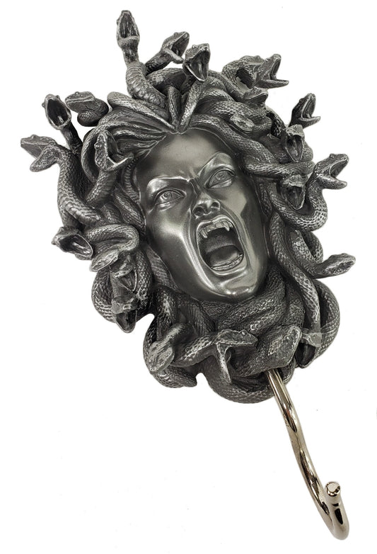 8" Medusa Head of Snakes Gothic Wall Plaque With Hook Hanger Pewter Color Statue