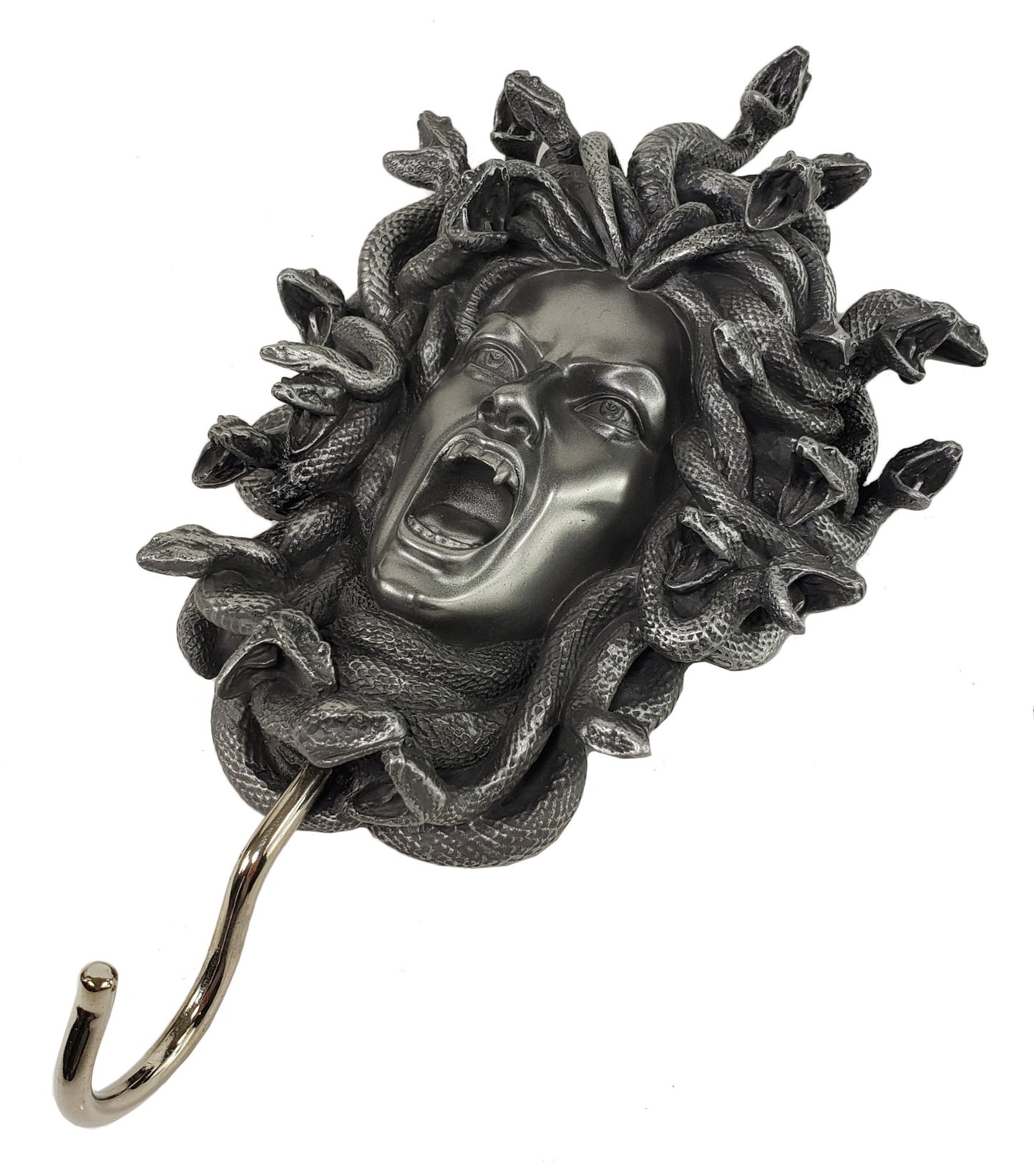 8" Medusa Head of Snakes Gothic Wall Plaque With Hook Hanger Pewter Color Statue