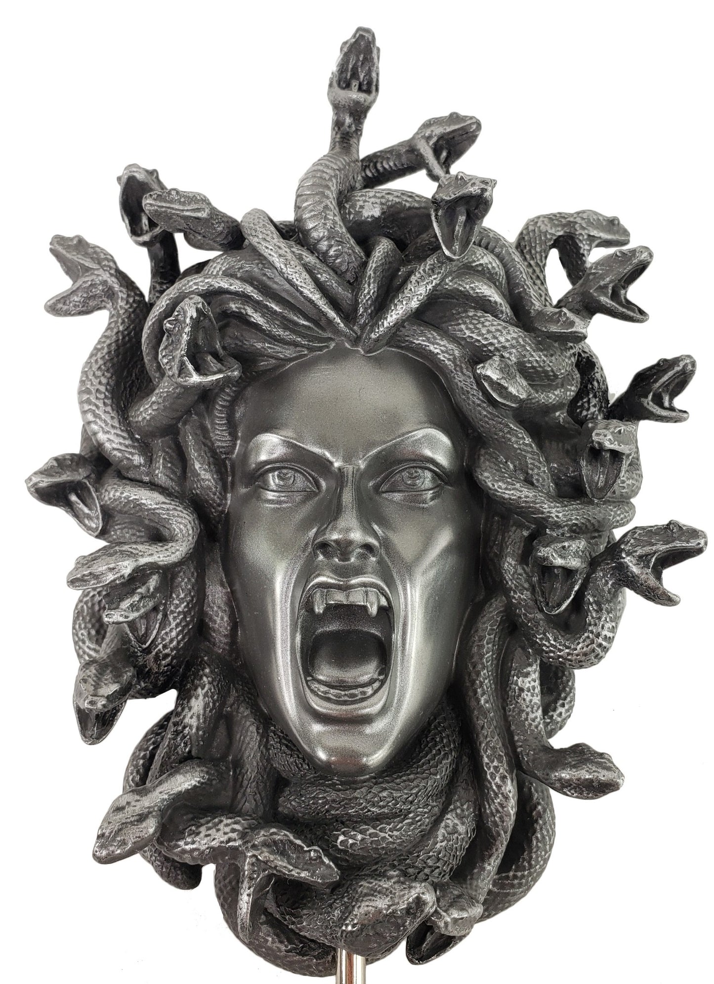 8" Medusa Head of Snakes Gothic Wall Plaque With Hook Hanger Pewter Color Statue