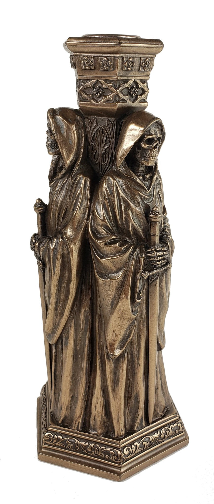 8.25" Triple Macabre Death Gothic Reaper Bronze Color Candle Stick Holder Statue