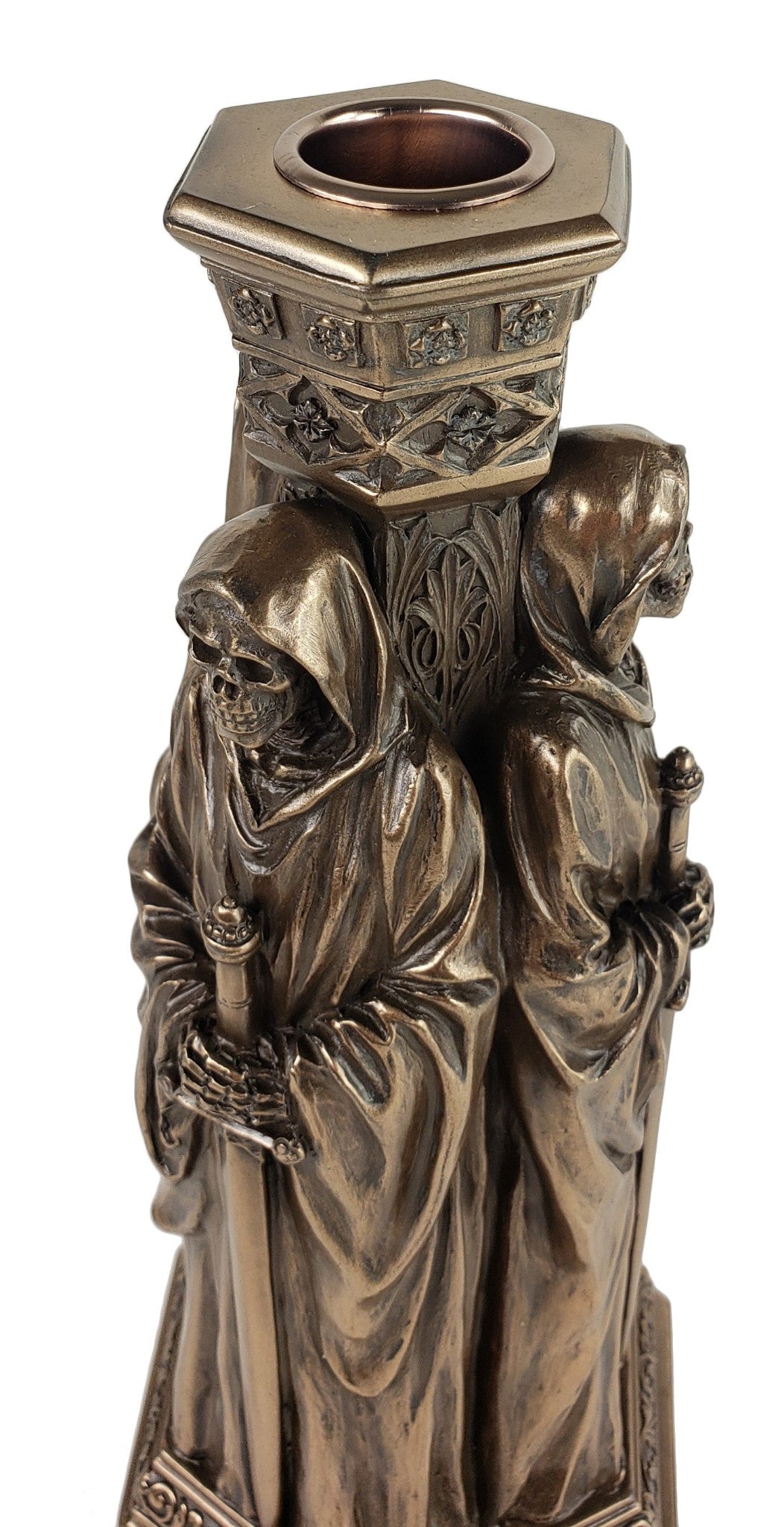 8.25" Triple Macabre Death Gothic Reaper Bronze Color Candle Stick Holder Statue