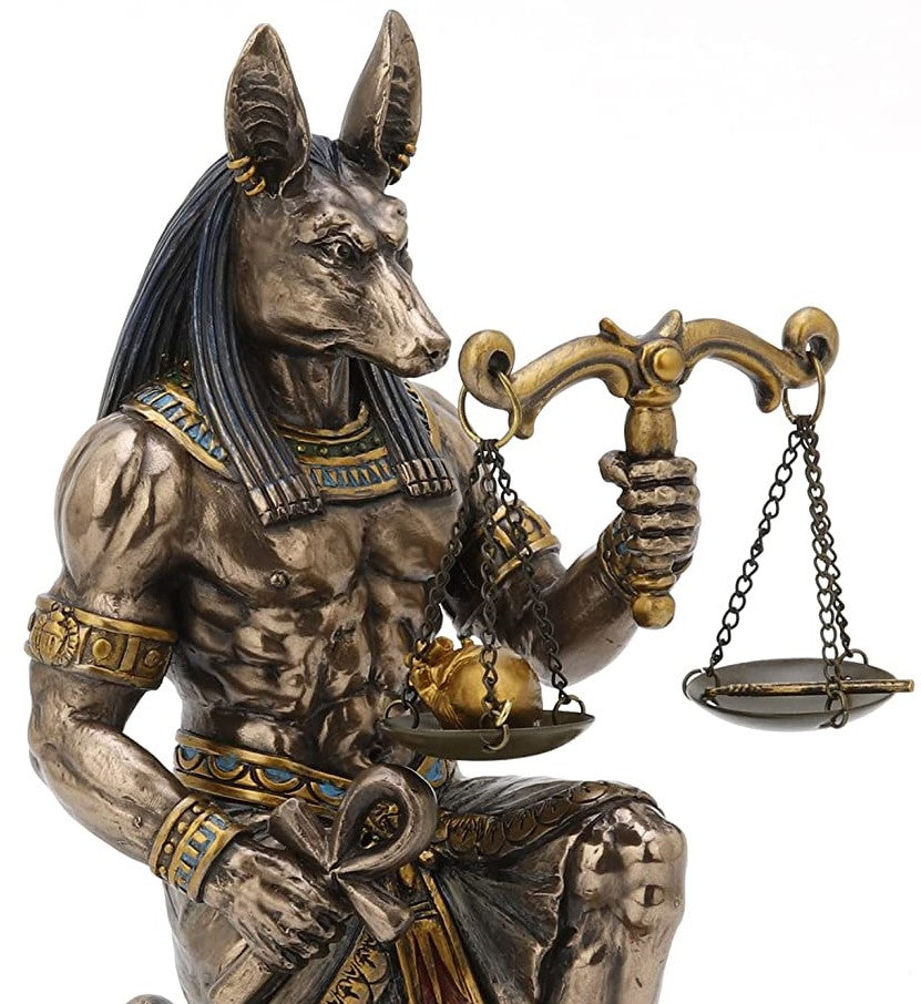 7 1/4 Egyptian Anubis Jackal Kneeling JUSTICE Scale Statue Antique Bronze Finish