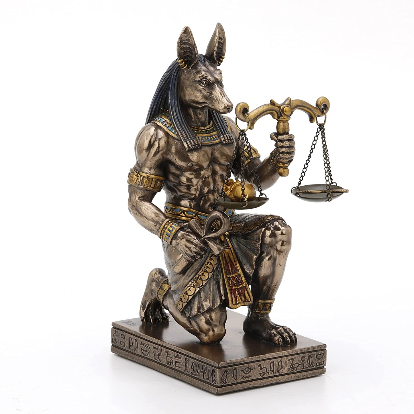 7 1/4 Egyptian Anubis Jackal Kneeling JUSTICE Scale Statue Antique Bronze Finish