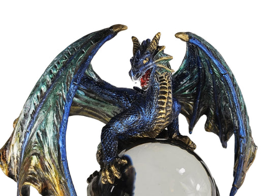 8"  Dragon Foresight Holding Crystal Ball Gothic Fantasy Statue Bronze Finish