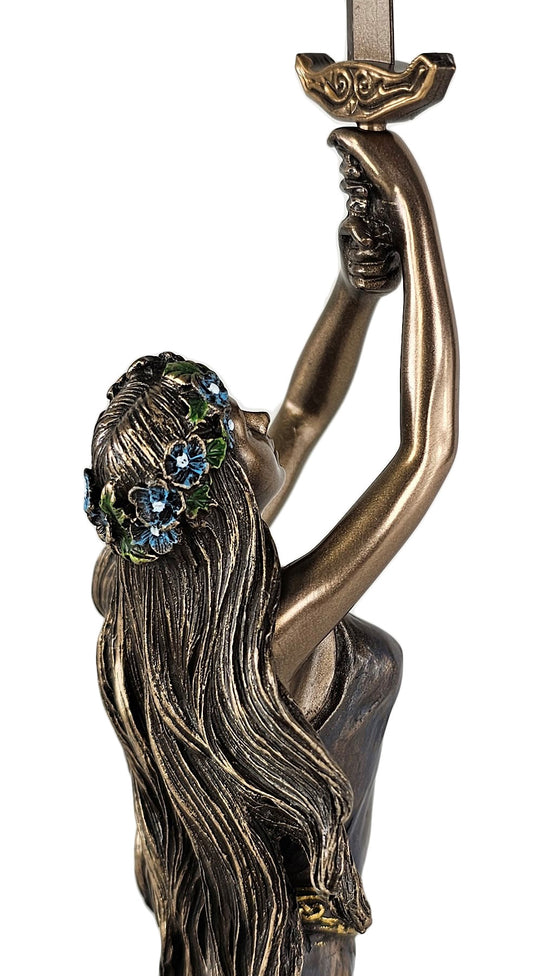 13" Lady of the Lake Viviane Holding Excalibur Sword Statue Bronze Color