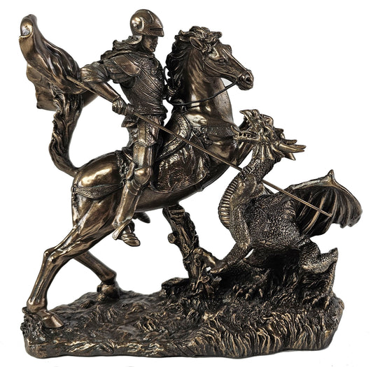 6 1/2" St George The Dragon Slayer Statue Antique Bronze Color